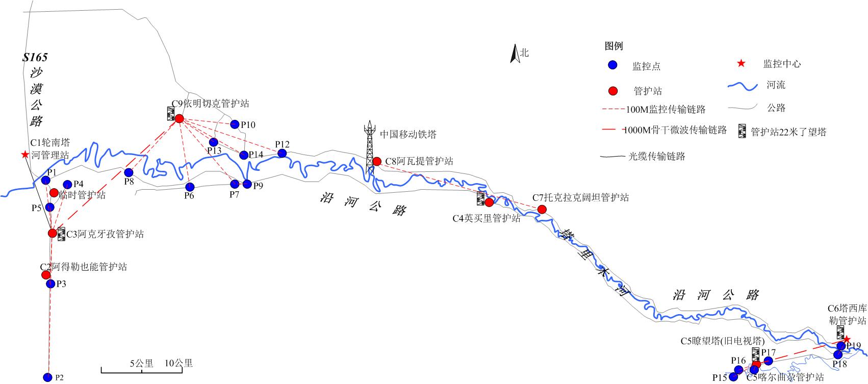 深圳龍視數碼數字微波遠程無線監控新疆巴州塔里木國家級胡楊林自然保護區監控系統分別平面圖